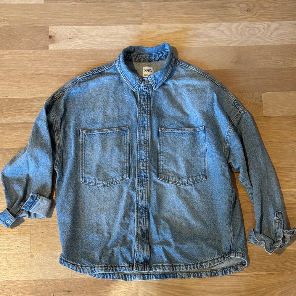 Zara Men's Light Blue Denim Shirt Jacket